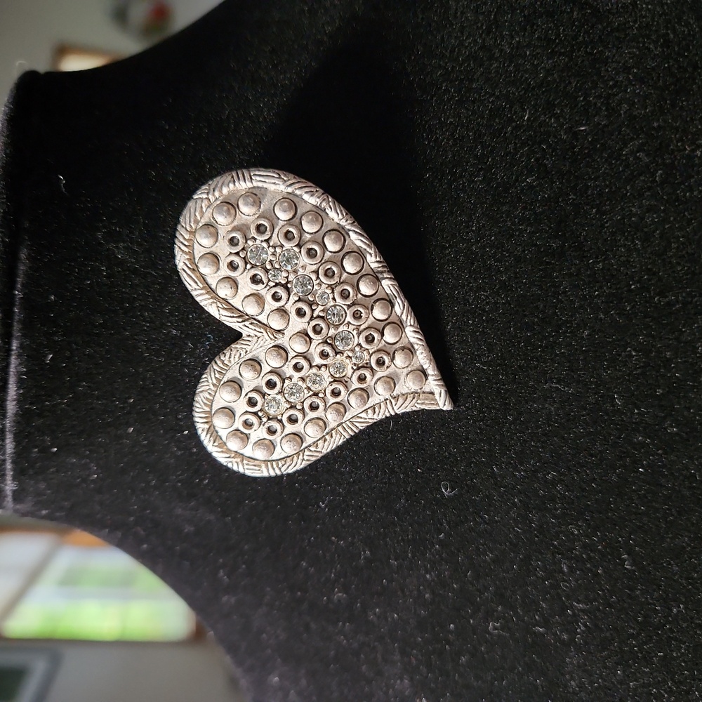 Silver Heart Brooch with Studded Design